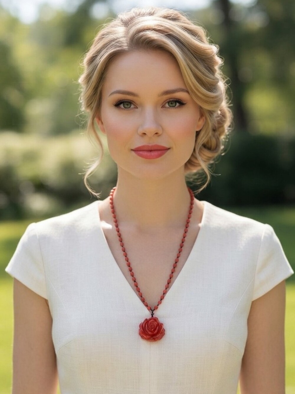 Elegant Ethnic Style Imitation Amber Rose Pendant Sweater Chain Pendant‎
